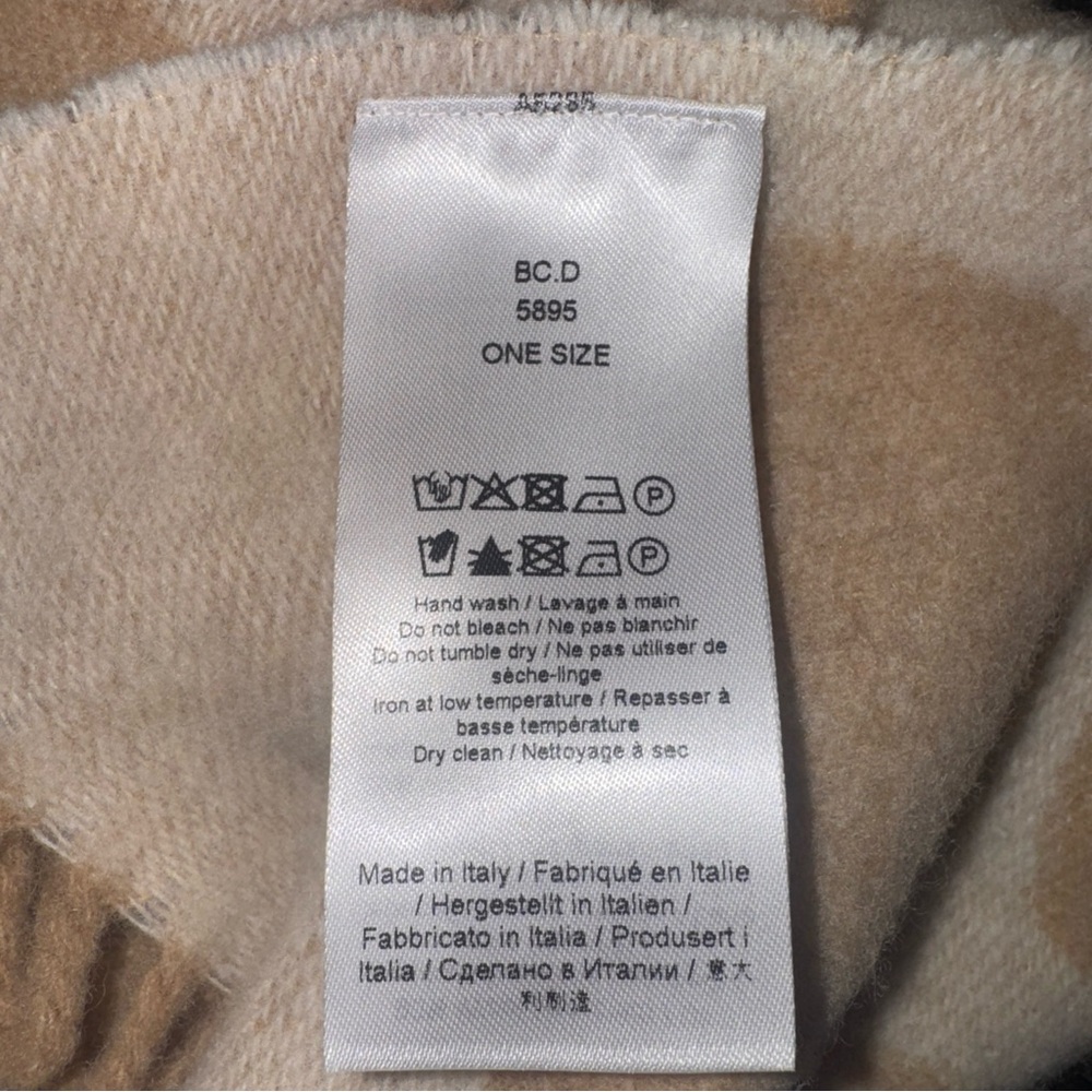 GANNI Wool Logo Scarf – Camel & Cream Neutral • Fringe • 100% Wool - Picture 3 of 6